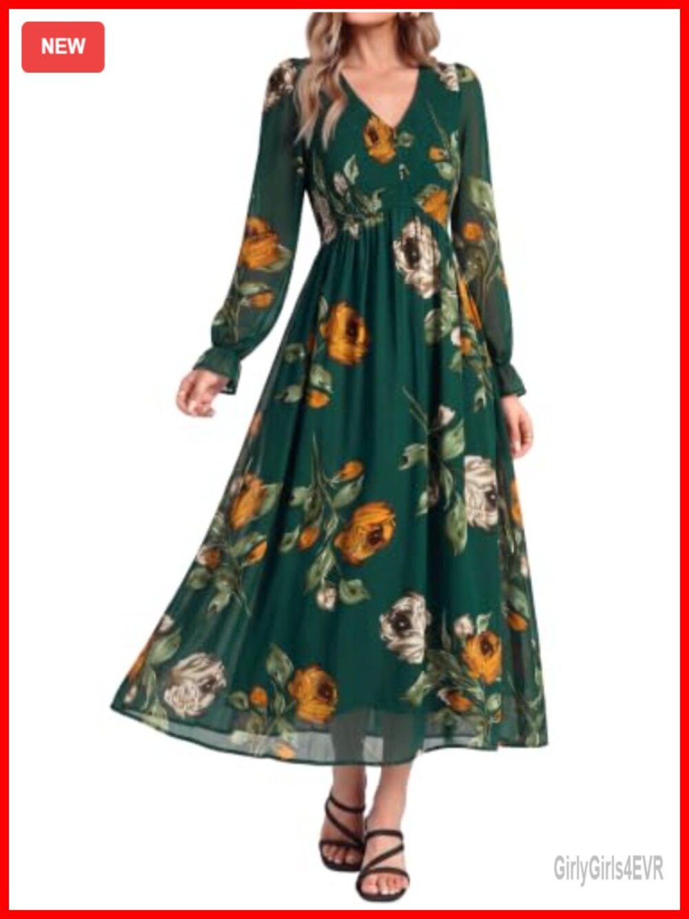 Simplee Women's Floral Chiffon Maxi Dress Wedding Guest Boho Flowy Long Sleeve